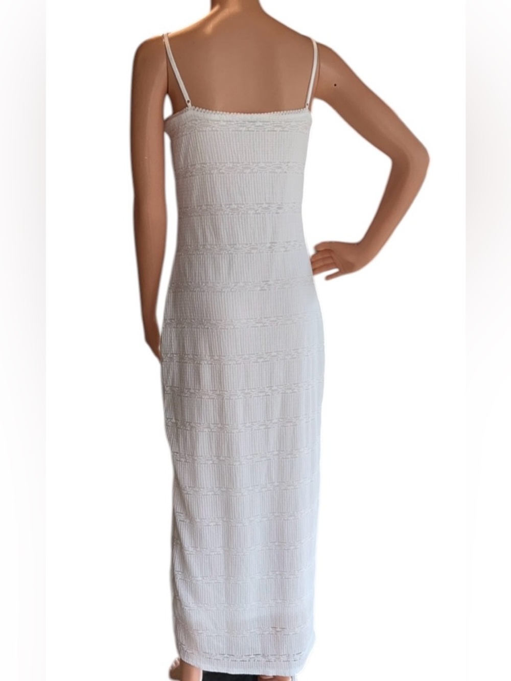 Magnolia Boutique Sleeveless Dress White Crochet Knit Spaghetti Strap Maxi Sz L - Picture 7 of 9